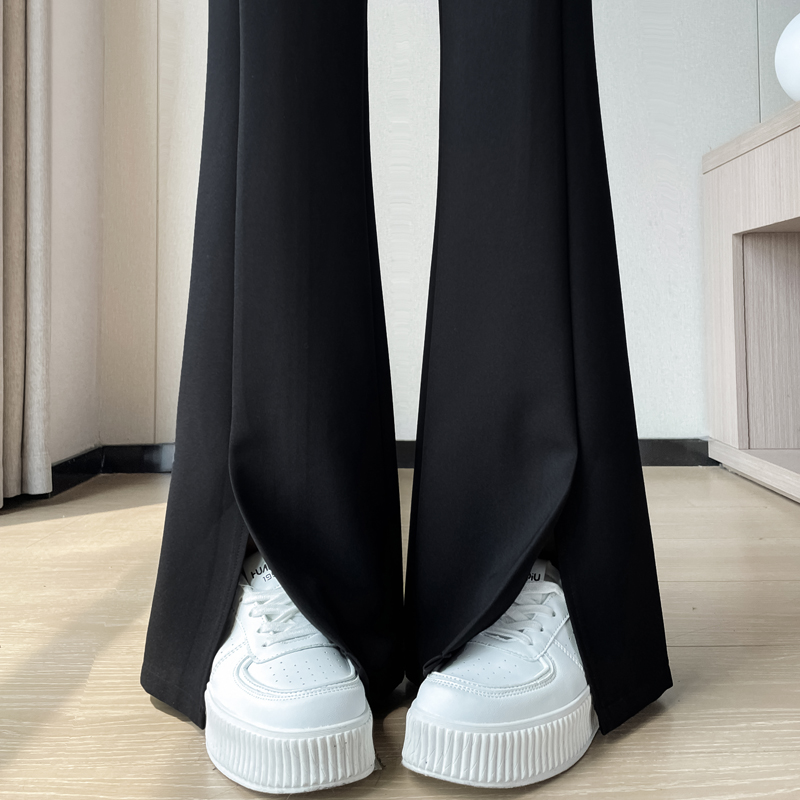 黑色开叉西装裤子女秋冬高腰休闲直筒裤2025新款小个子微喇裤