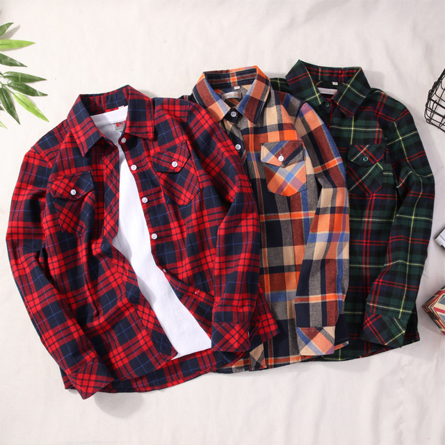 春夏季新款女士衬衣格子衬衫女长袖棉磨毛韩版修身大码女装上衣