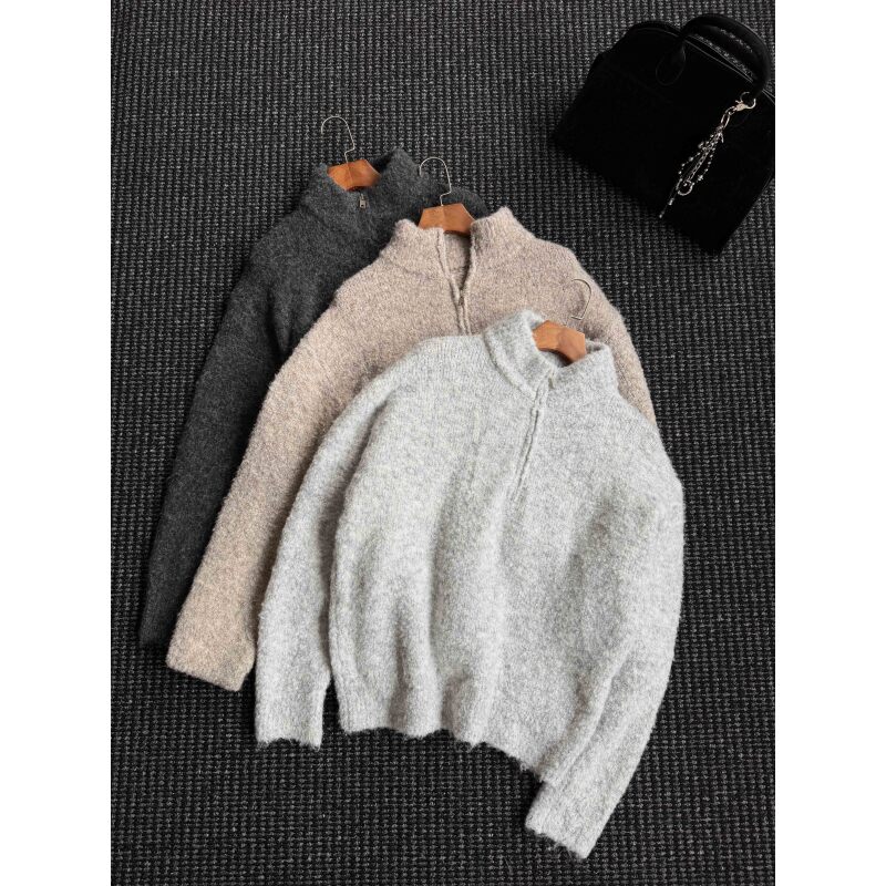 THON BERRY半拉链立领毛衣针织男宽松休闲秋冬加厚保暖上衣MT039