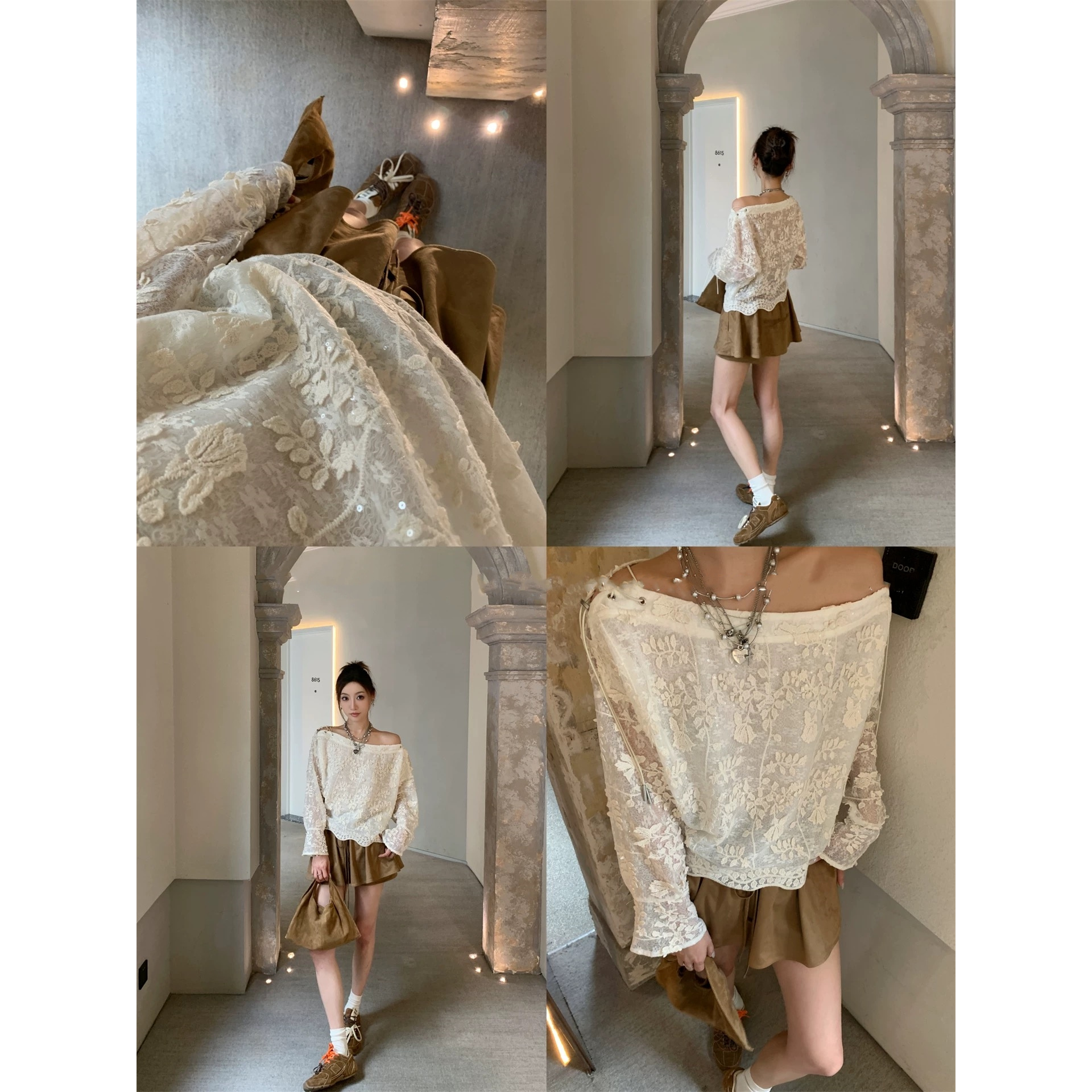 重磅高定 重工露肩刺绣闪片上衣