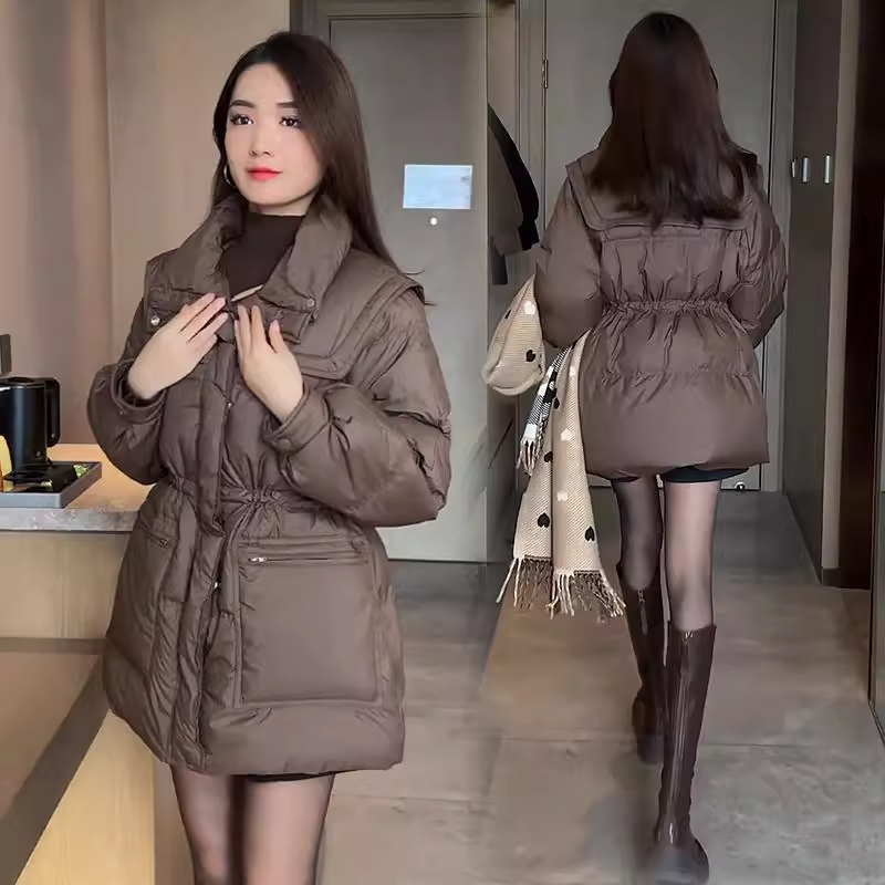 女中长款棉服冬季新款宽松立领收腰显瘦小个子保暖外套潮网红时尚