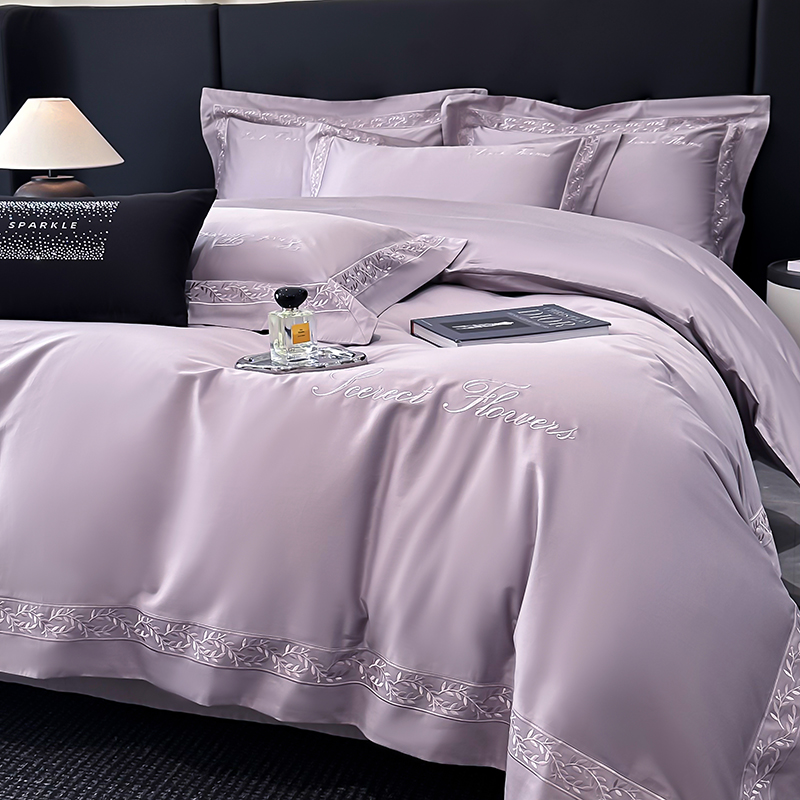 水星.家纺高端A类长绒棉四件套纯棉全棉床单被套刺绣裸睡床上用品