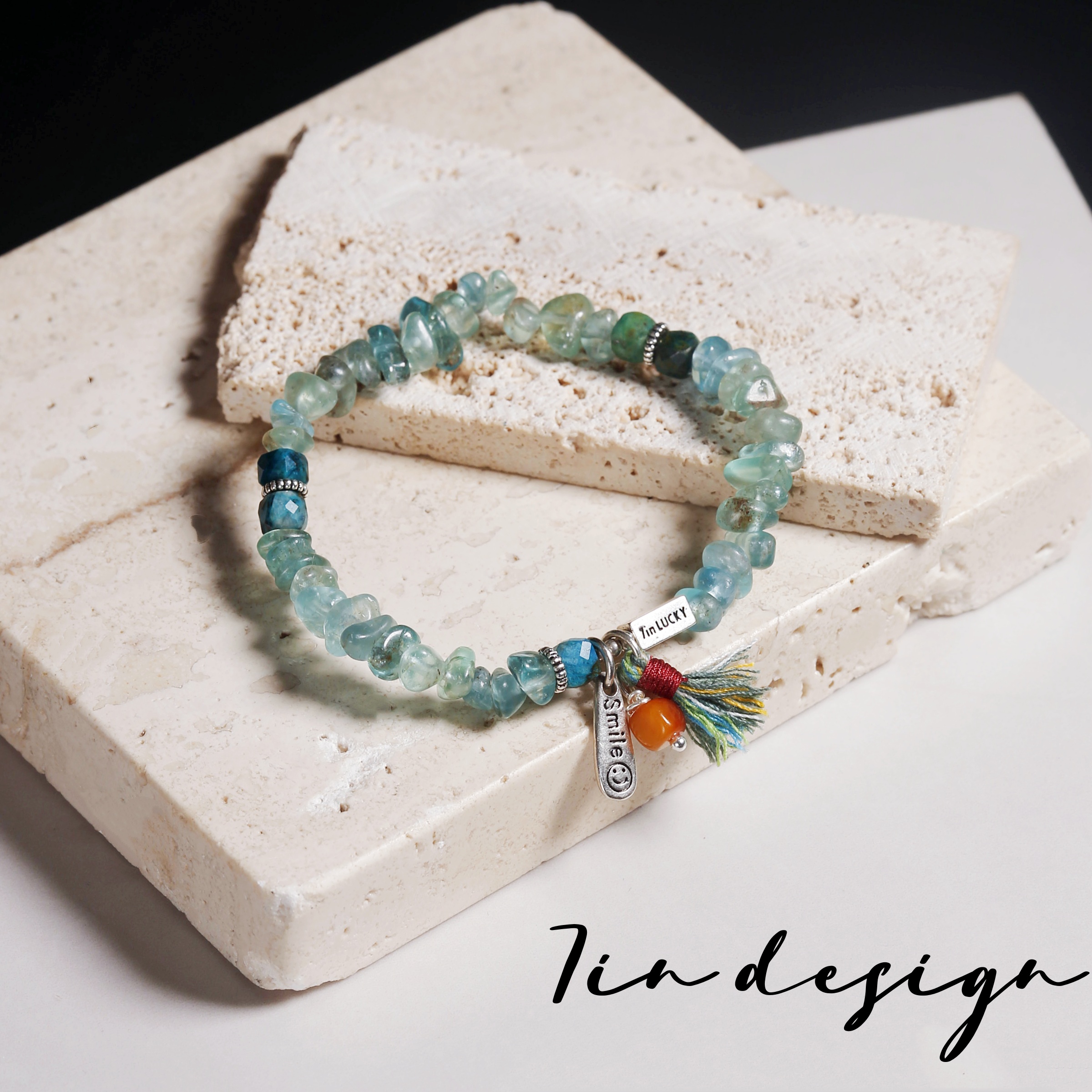 925银手链 7in旗舰店【海盐汽水】原创设计手作个性蓝色弹力绳手链