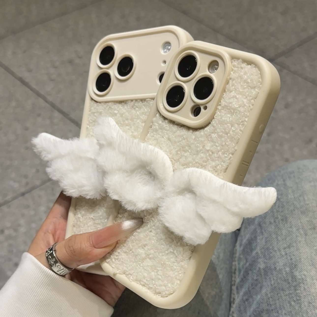 毛绒天使翅膀适用苹果iPhone17pro/16手机壳金刚砂防摔15秋冬