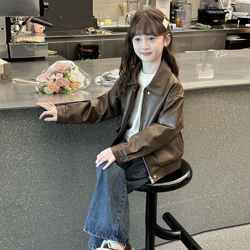 女童皮衣秋装外套2025新款洋气中大童时尚英伦风儿童皮夹克春秋款