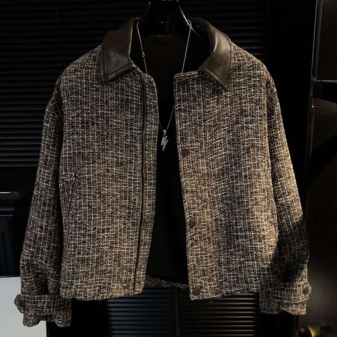 男士小香风复古潮牌2025新款夹克潮流气质宽松痞帅休闲翻领上衣服