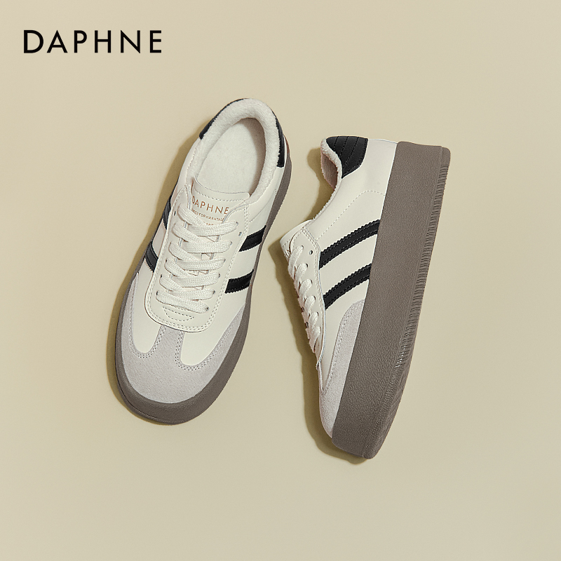 达芙妮欧若风德训鞋女款2025年秋冬季新款拼色小白鞋时尚加绒板鞋