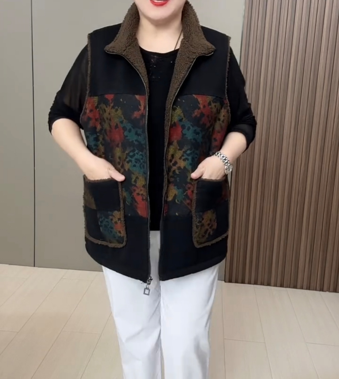 6153加绒大码立领拼接彩色百搭马甲