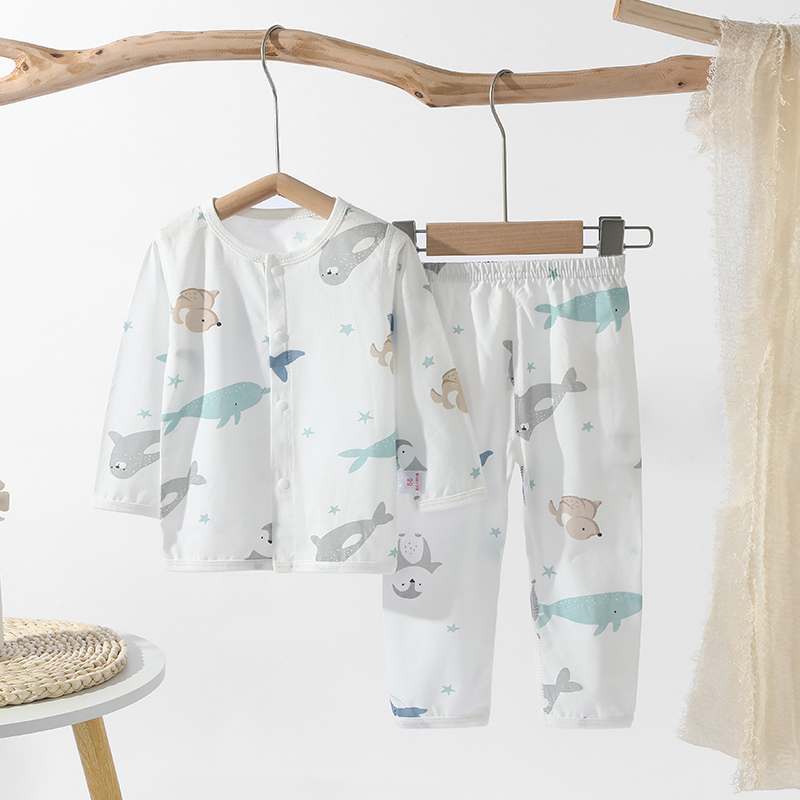 婴儿夏季衣服儿童睡衣薄款纯棉长袖空调服A类1男女宝宝家居服套装
