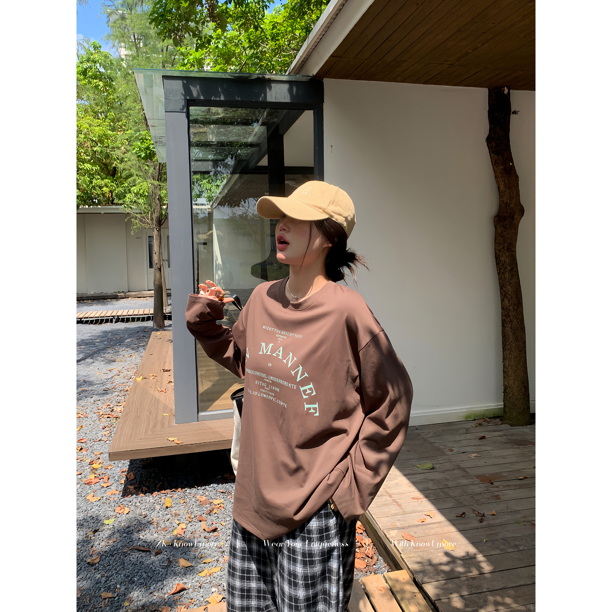 知葵微胖定制【柏林秋日】初秋韩版ins宽松长袖字母T恤12253T6562