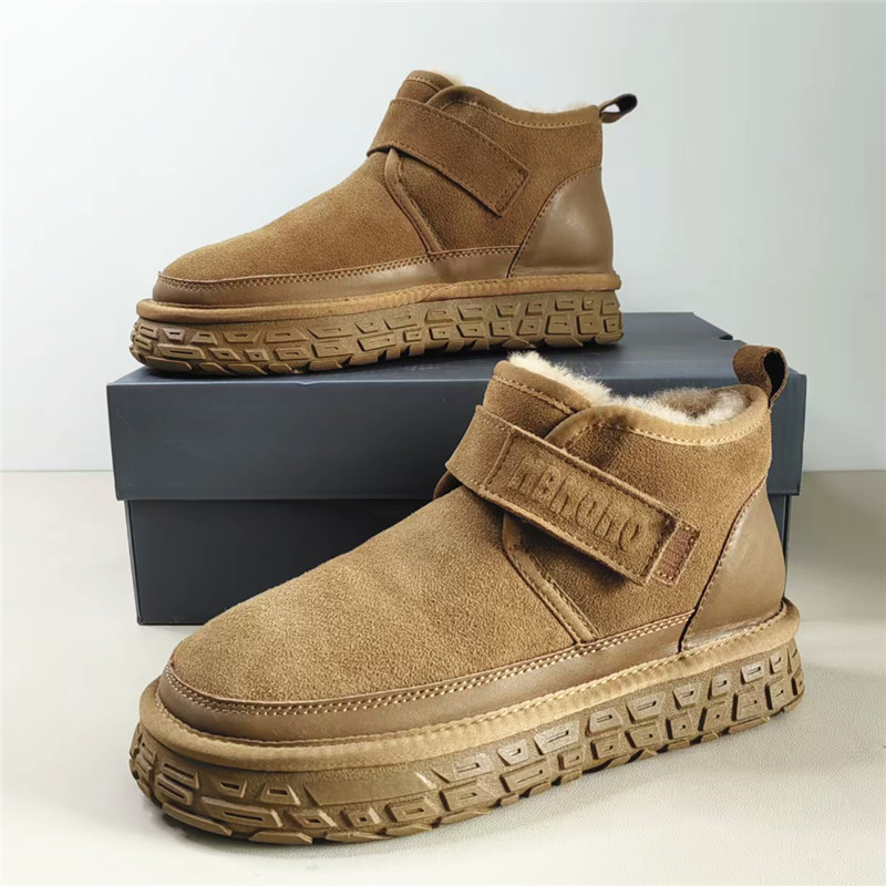 2499内里全羊毛魔术贴厚底保暖男士雪地靴时尚短靴防滑东北大棉鞋