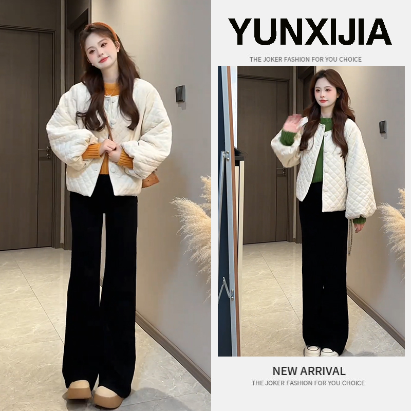 2025年秋冬季新款温柔风穿搭针织上衣保暖棉服显瘦长裤三件套