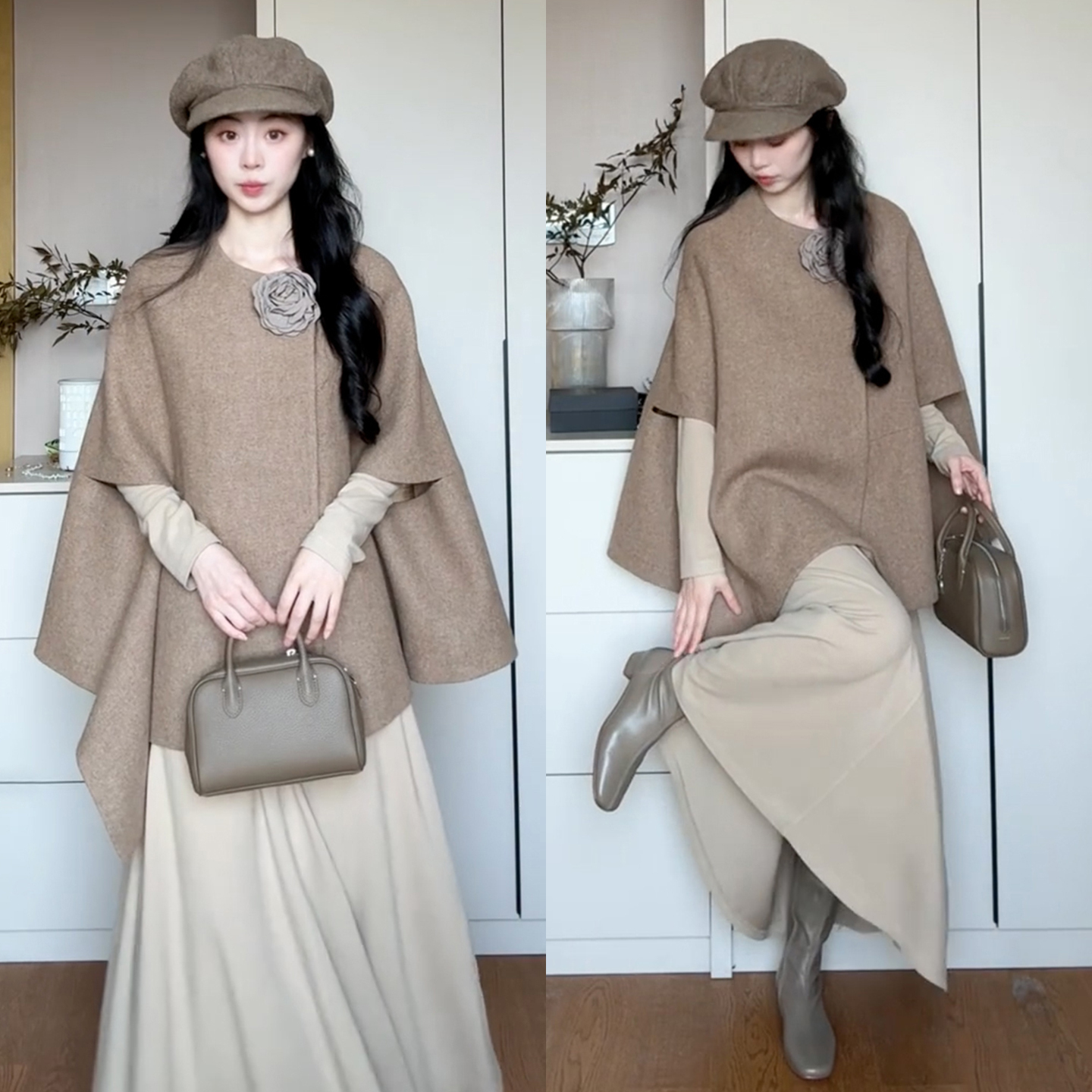 巨好看斗篷针织连衣裙子女秋冬2026新款富家千金韩系穿搭长裙套装