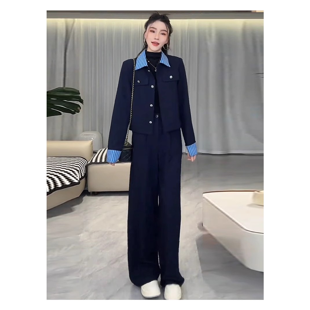 时尚套装女秋季2025超火轻奢高级感韩版气质阔腿长裤系西服两件套
