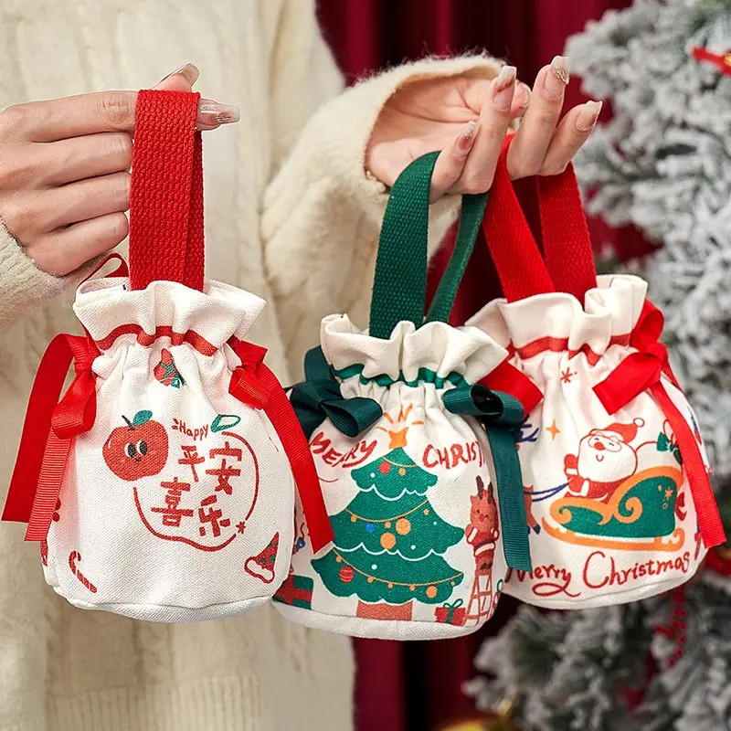 圣诞节小礼品礼物袋平安夜苹果包装礼盒儿童手提糖果袋帆布苹果袋