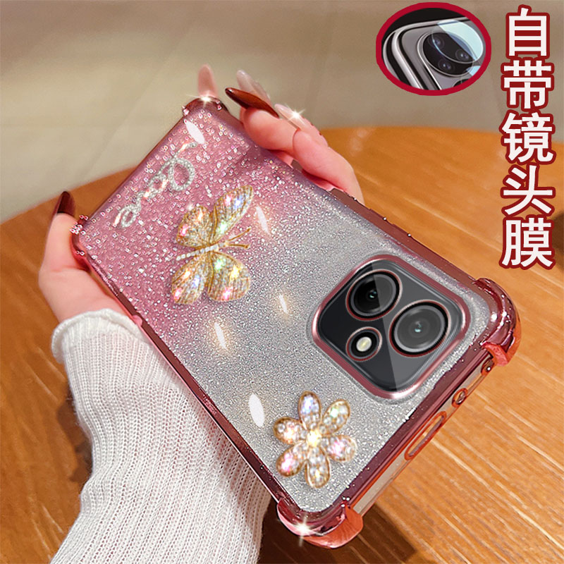 适用荣耀400手机壳DNN-AN00镜头全包镶钻蝴蝶女款气囊防摔套时尚