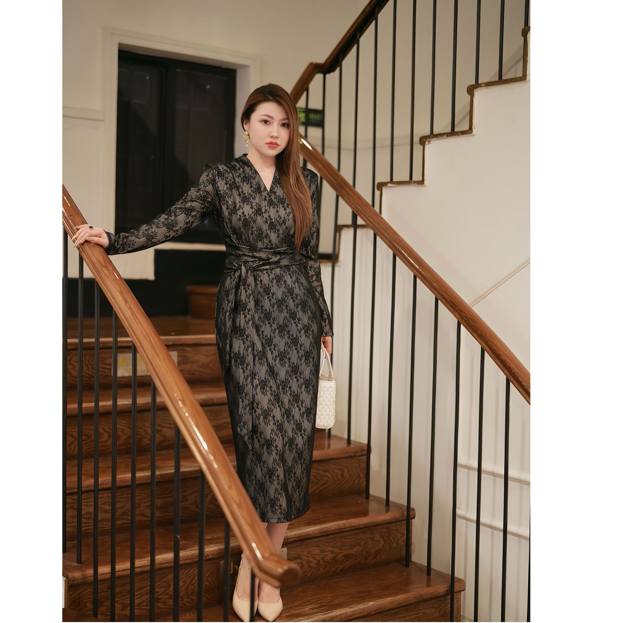 XYD71448时尚收腰显瘦性感高级气质时尚长裙设计感大码女装连衣裙