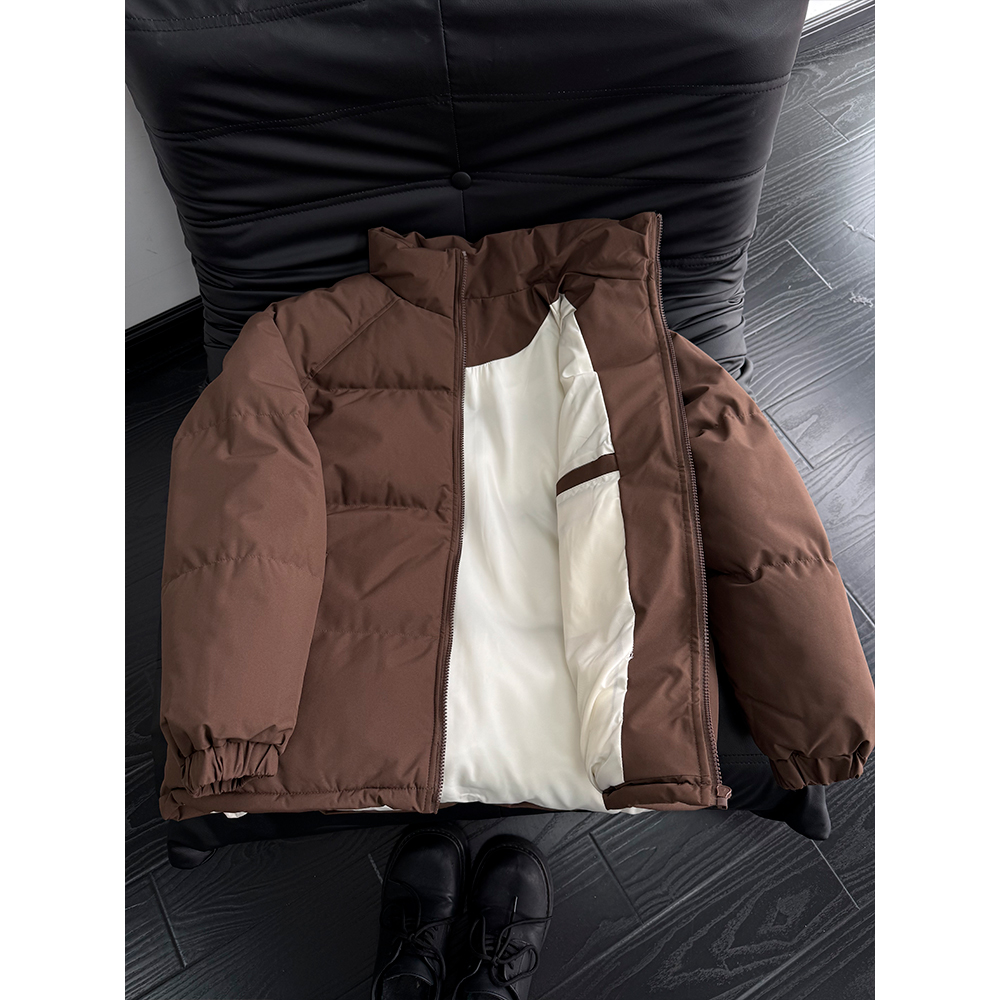 美式立领棉服男2025冬季加厚纯色面包服简约百搭保暖棉衣情侣外套