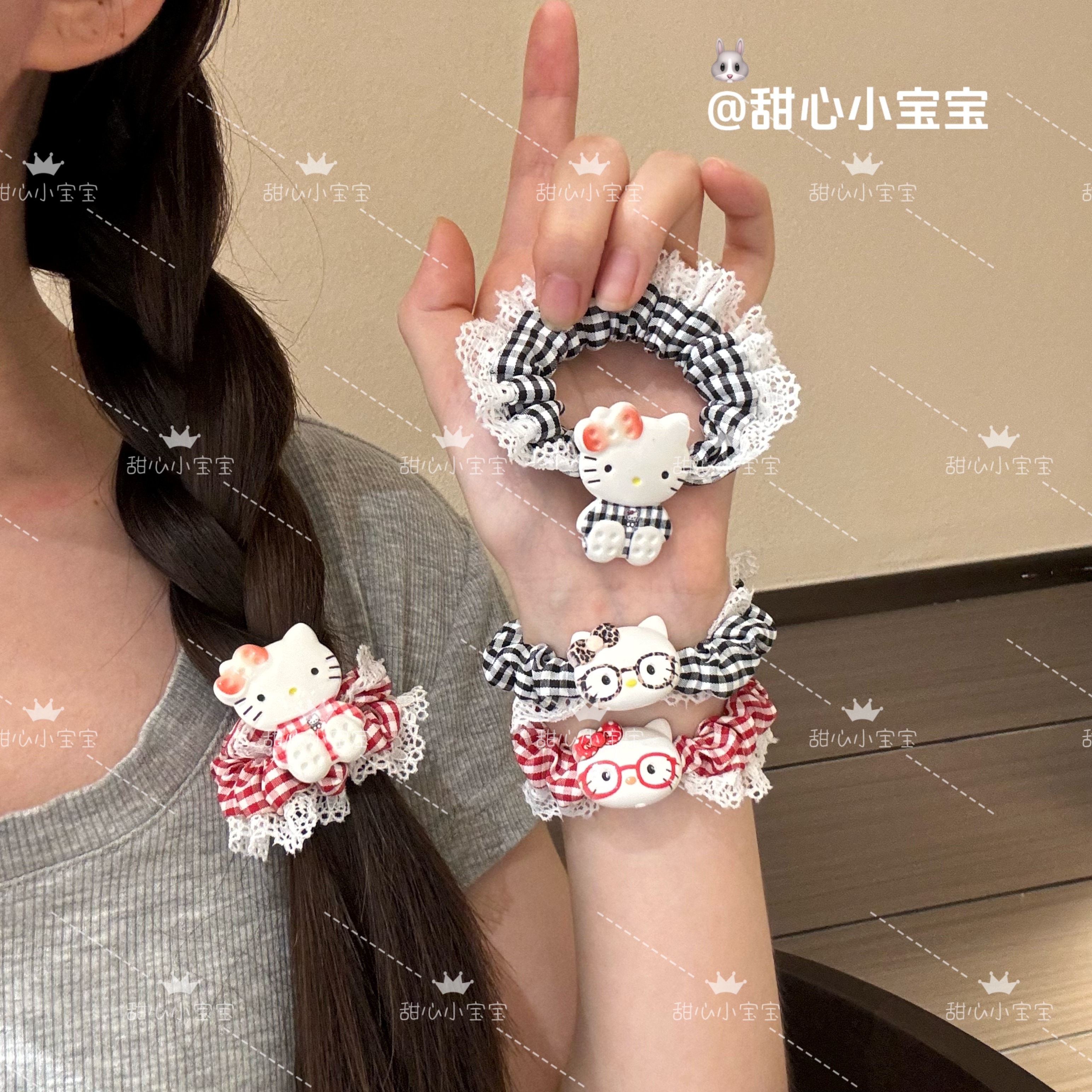 甜美蕾丝花边黑皮猫咪发圈简约少女马尾小肠圈高颜值ins可爱发绳