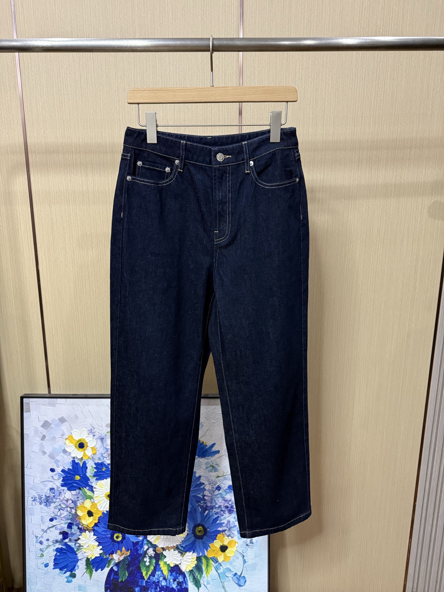 土耳其中高腰九分裤慵懒风牛仔裤直筒裤蓝色裤子宽松直筒百搭深蓝