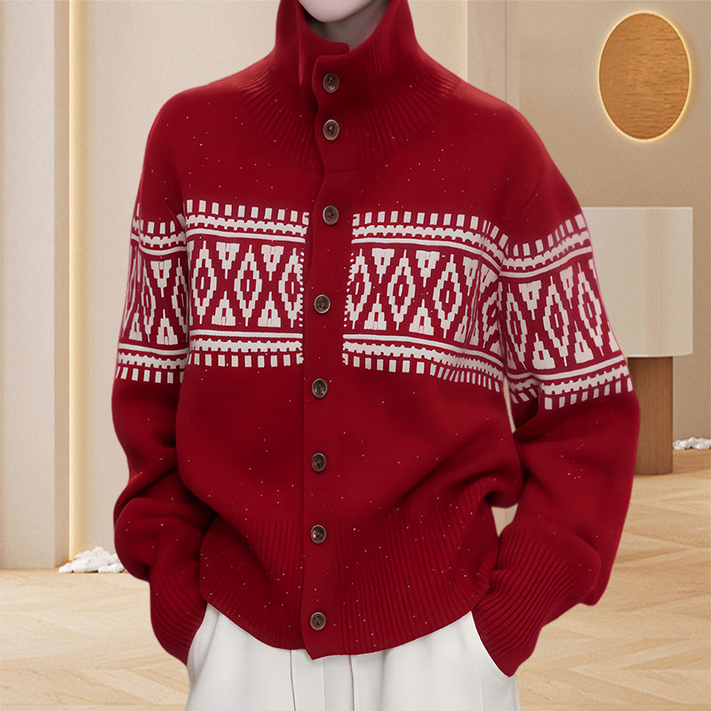 气质高级感菱格提花高领长袖针织衫女冬季款显瘦慵懒风费尔岛毛衣