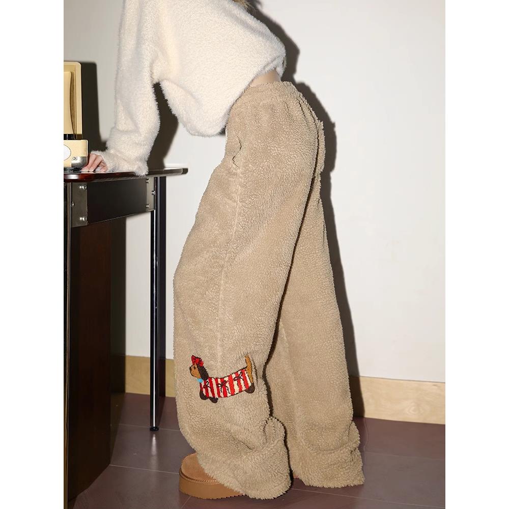 美式重磅腊肠狗摇粒绒裤子男女秋冬加厚外穿棉裤高级感保暖防寒裤