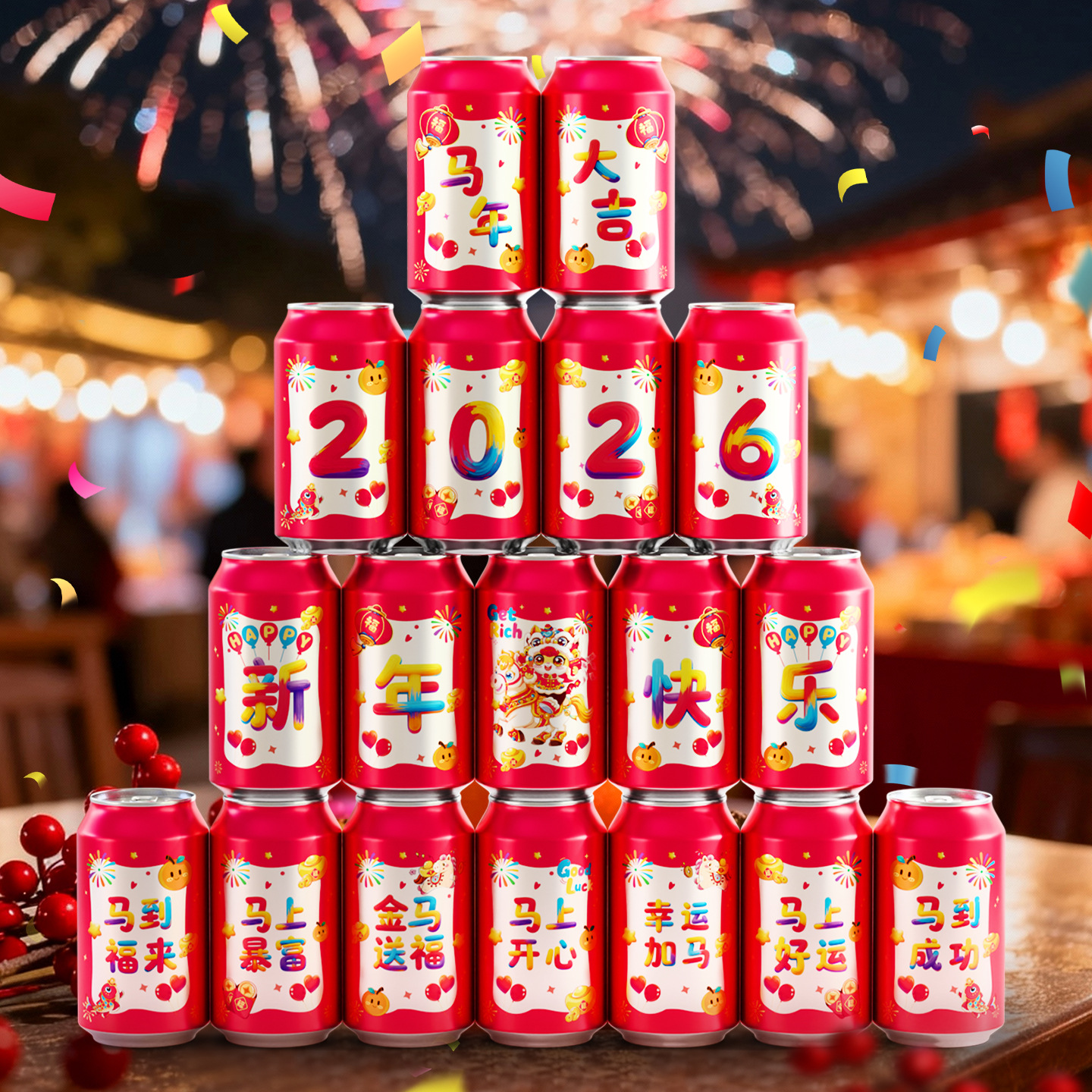 马年可乐贴纸2026新款春节年夜饭布置装饰公司年终宴会拍照仪式感