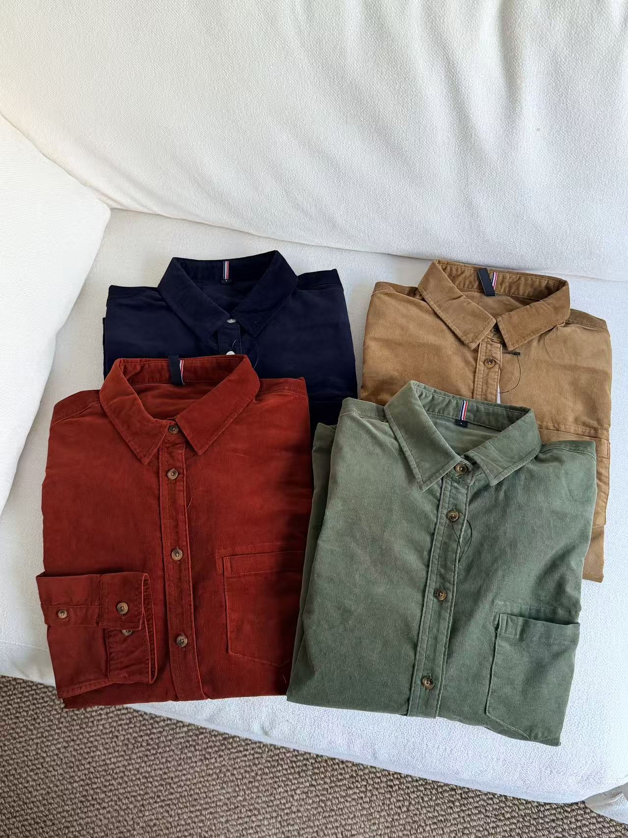 【时光旅人】法式弹力复古灯芯绒设计感弹长袖衬衣