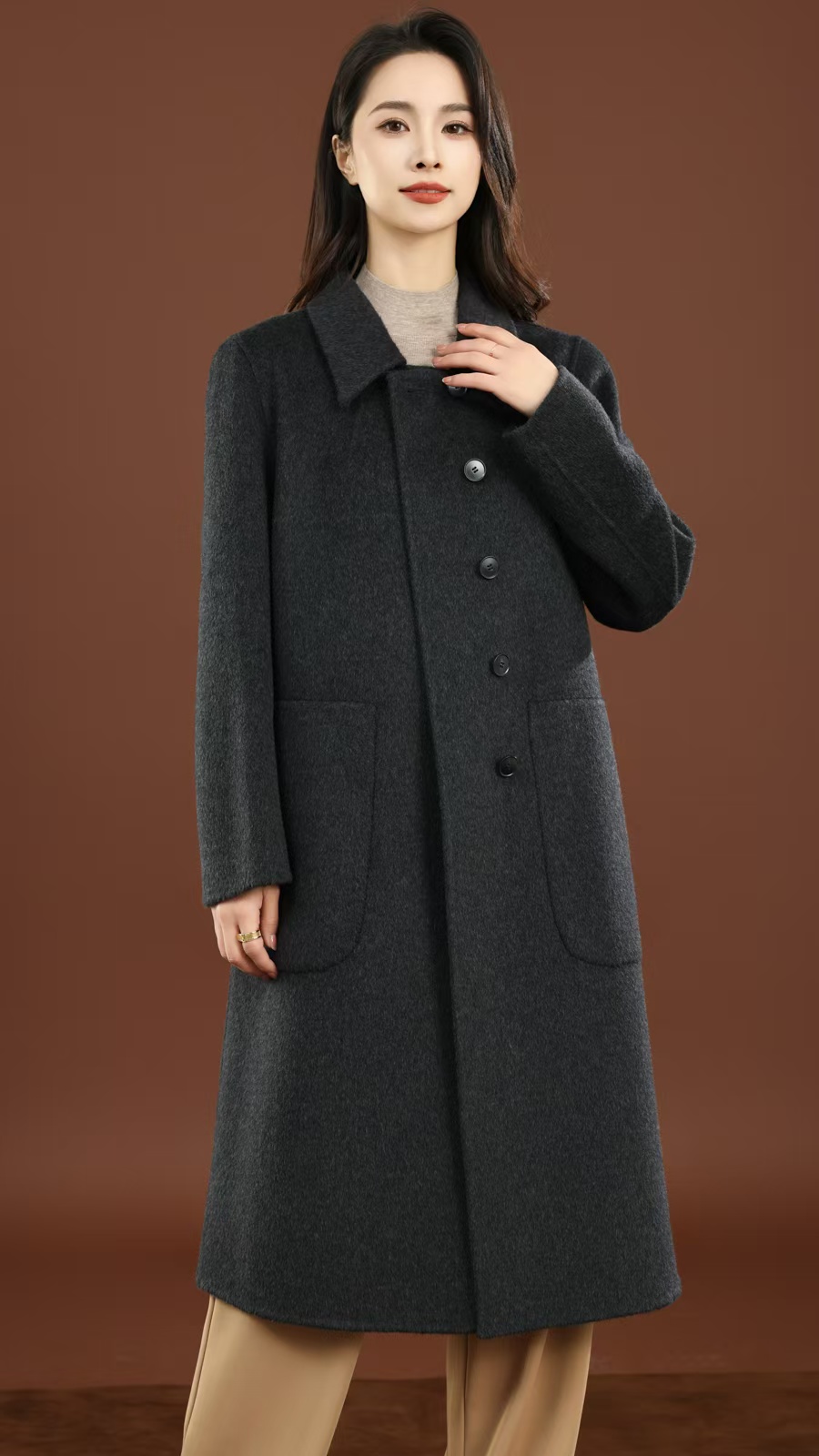 【090-专属】新款单排扣长款加厚双面羊毛纯手工大衣宽松双面呢
