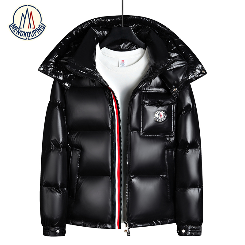 蒙口平羽绒服男短款2025冬季新款彩虹条黑金鹅绒服加厚保暖外套潮