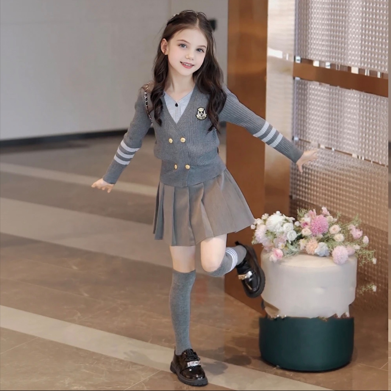 女童超好看韩系套装儿童秋装搭配一整套学院风假两件百褶裙子秋季