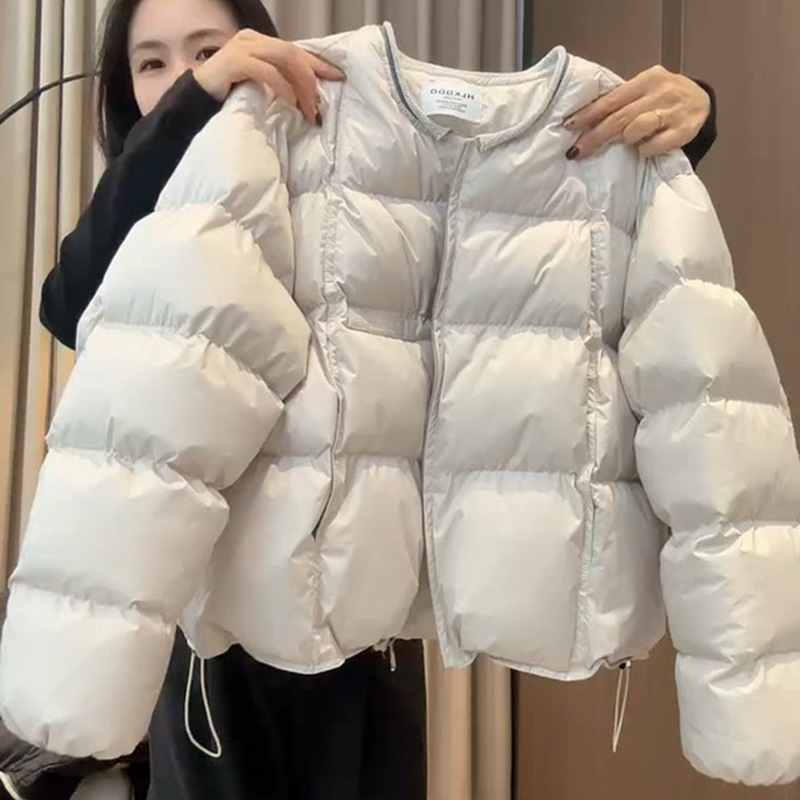 韩版简约圆领棉服女2025冬季新款宽松百搭休闲保暖小个子棉衣外套