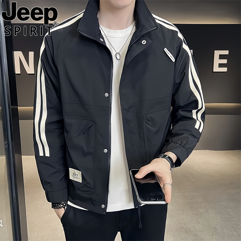 Jeep吉普春秋男士时尚外套潮流百搭新款工装休闲上衣服飞行员夹克