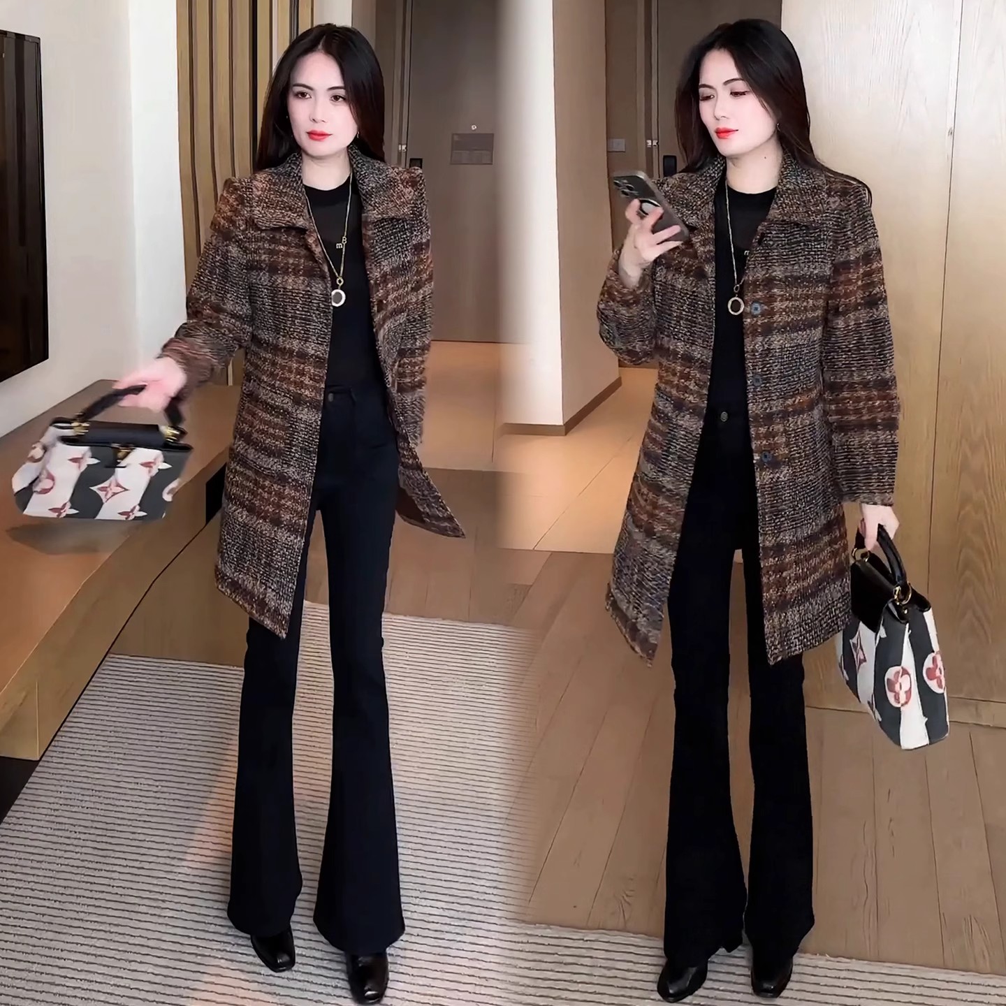 时尚格子毛呢外套女2025秋冬新款时髦洋气显瘦中长款气质呢子大衣