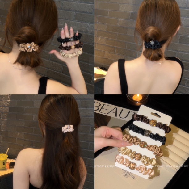 高级感轻奢品牌缎面护发发圈不伤发高弹力闪钻头绳