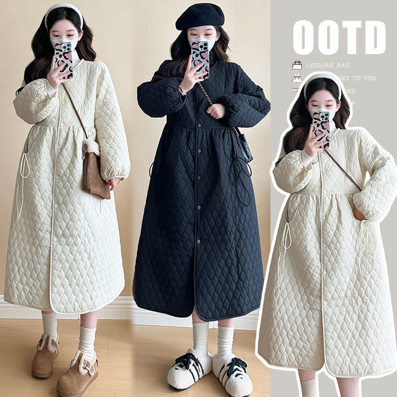 孕妇装秋冬款娃娃裙棉服显瘦宽松收腰加厚保暖过膝冬季连衣裙棉衣