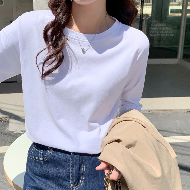 010#实拍（后包领）纯棉长袖T恤女打底小衫内搭春秋上衣秋衣外穿