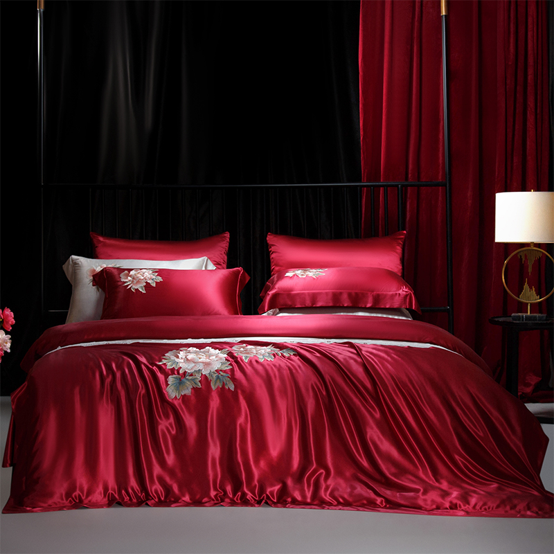 重磅真丝四件套高端100%桑蚕丝绸床单被套结婚庆陪嫁裸睡床上用品