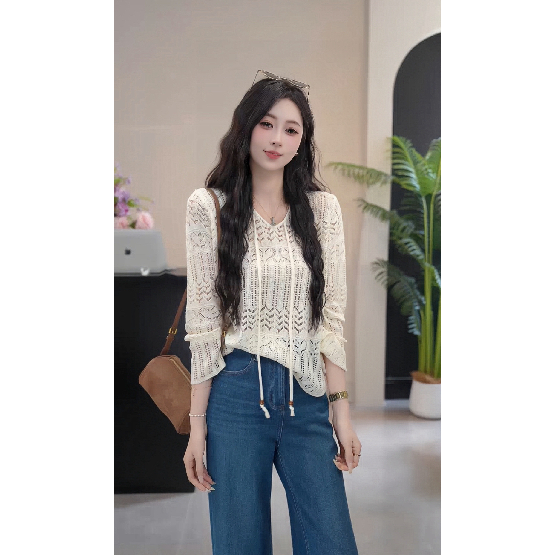 YUANLIANSU/圆脸酥【雅韵诗心】气质时尚长袖镂空圆脸针织衫女秋季