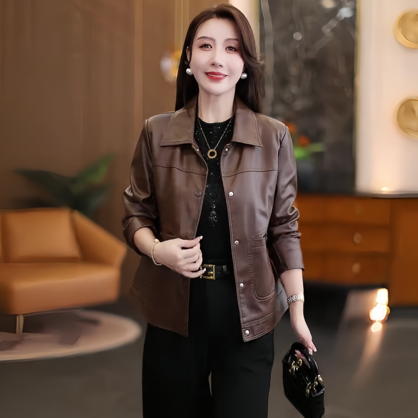 高级感气质皮衣外套女款2025新款酷飒风短款夹克pu皮外衣洋气上衣