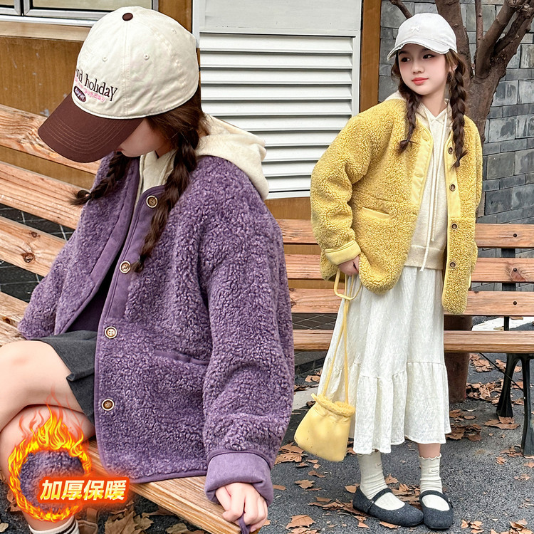 女童秋冬款毛毛衣深秋初冬季新款中大童加厚保暖外套女孩韩版夹克
