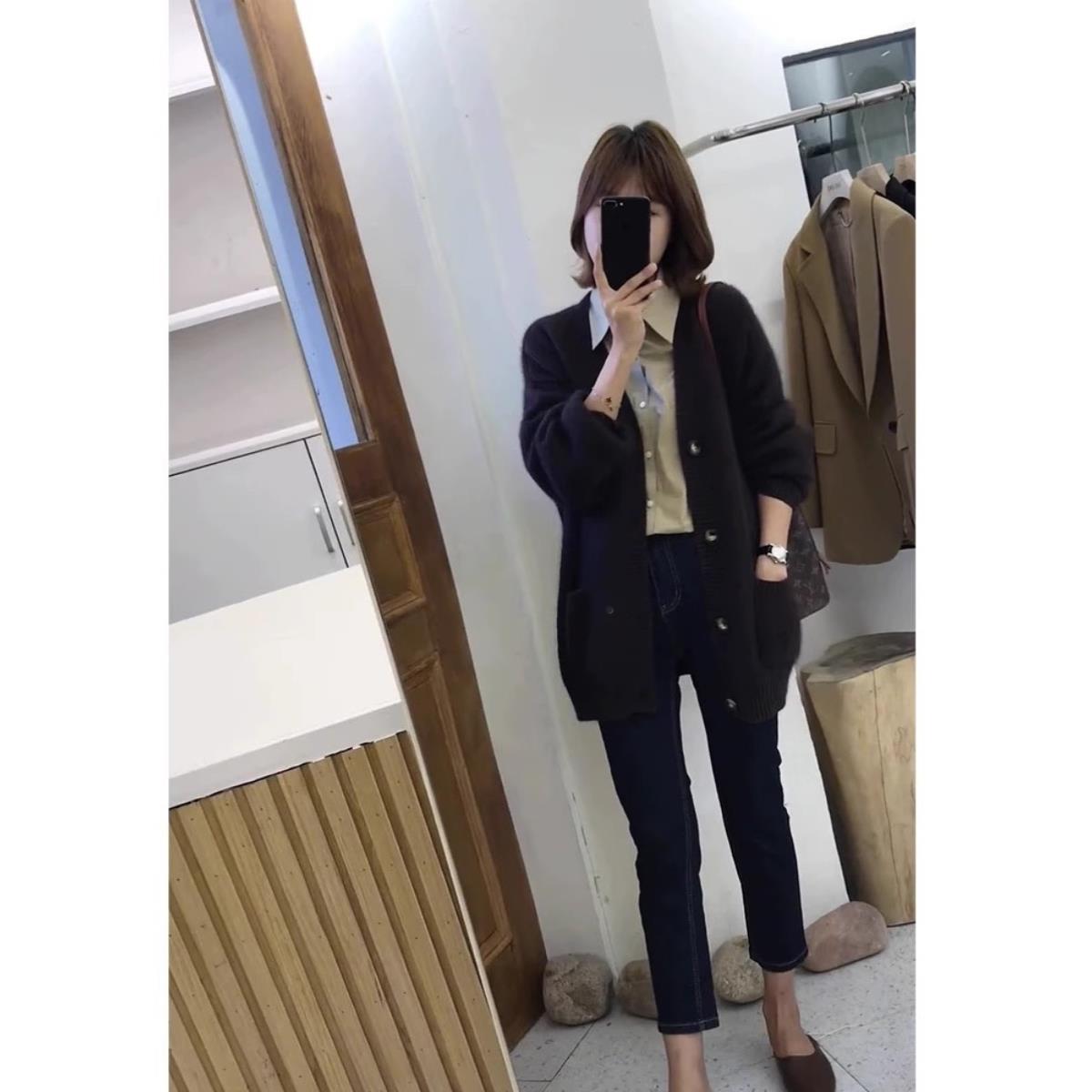 【奥莱撤柜】V领慵懒风宽松日系覆古上衣浣熊绒软糯针织开衫毛衣外