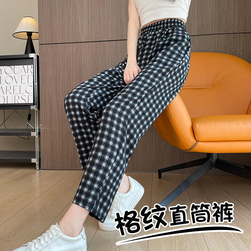 波点阔腿裤女夏季薄款高腰休闲冰丝小个子八分裤雪纺九分直筒裤子