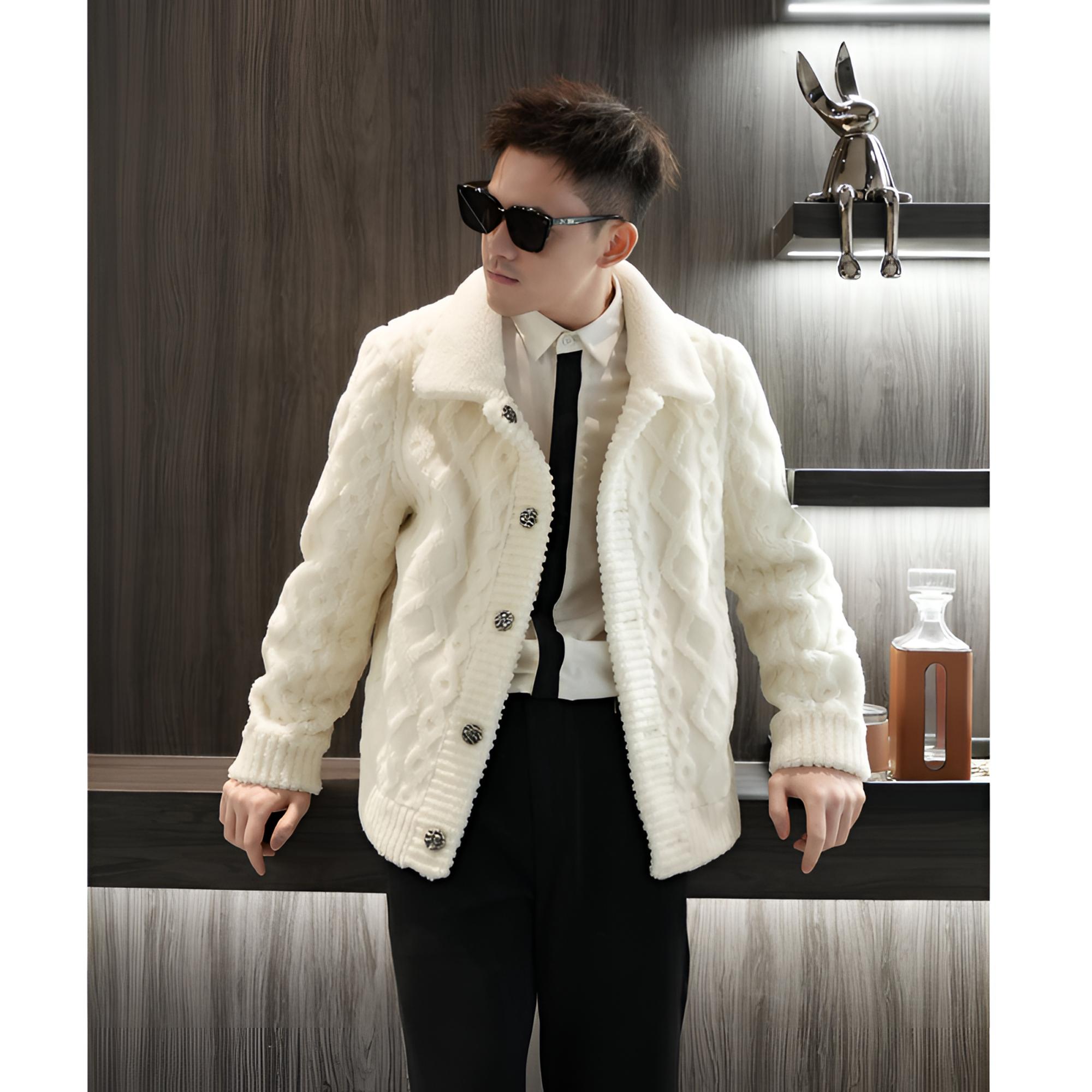 CLL【冬季限定】轻奢高品质宽松翻领双面穿羊毛外套休闲潮流夹克男