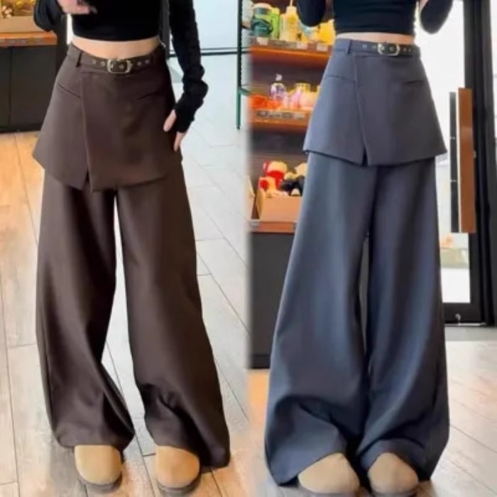 春夏韩版高级感屁帘西装裤女时尚气质小众设计感假两件裙裤阔腿裤