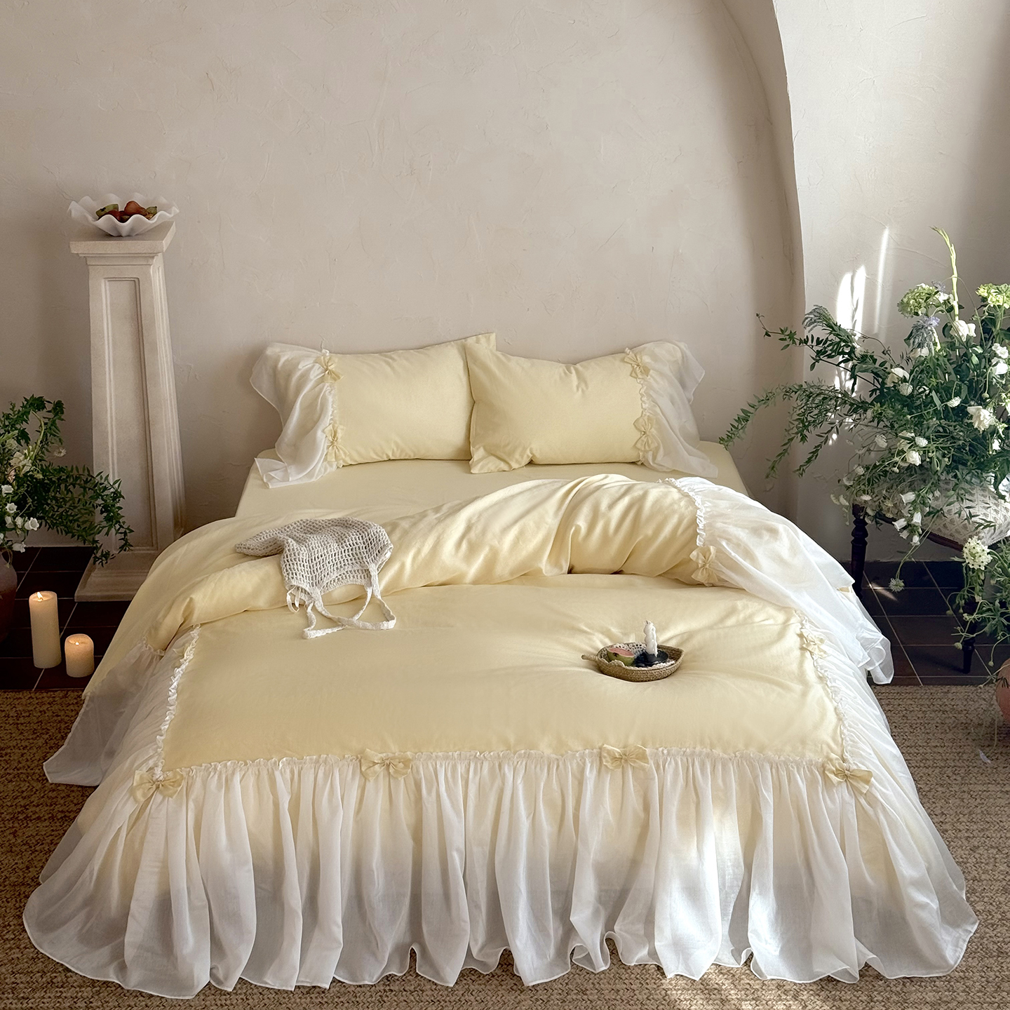 法式公主风全棉四件套纯棉贡缎四季款磨毛床单被套床上用品四件套