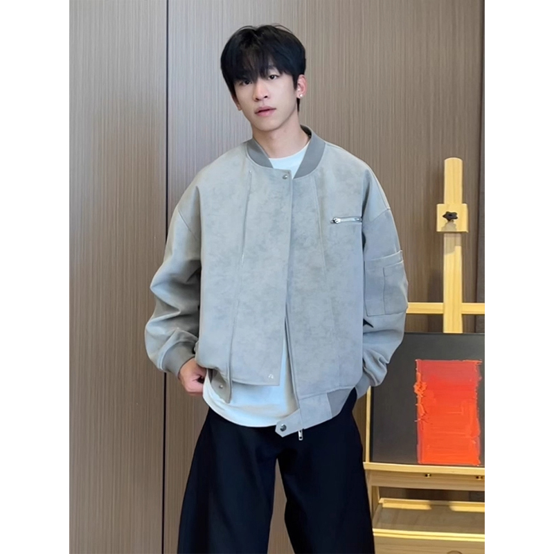 美式复古pu皮外套男款秋季高级感痞帅机车棒球服cleanfit短款夹克