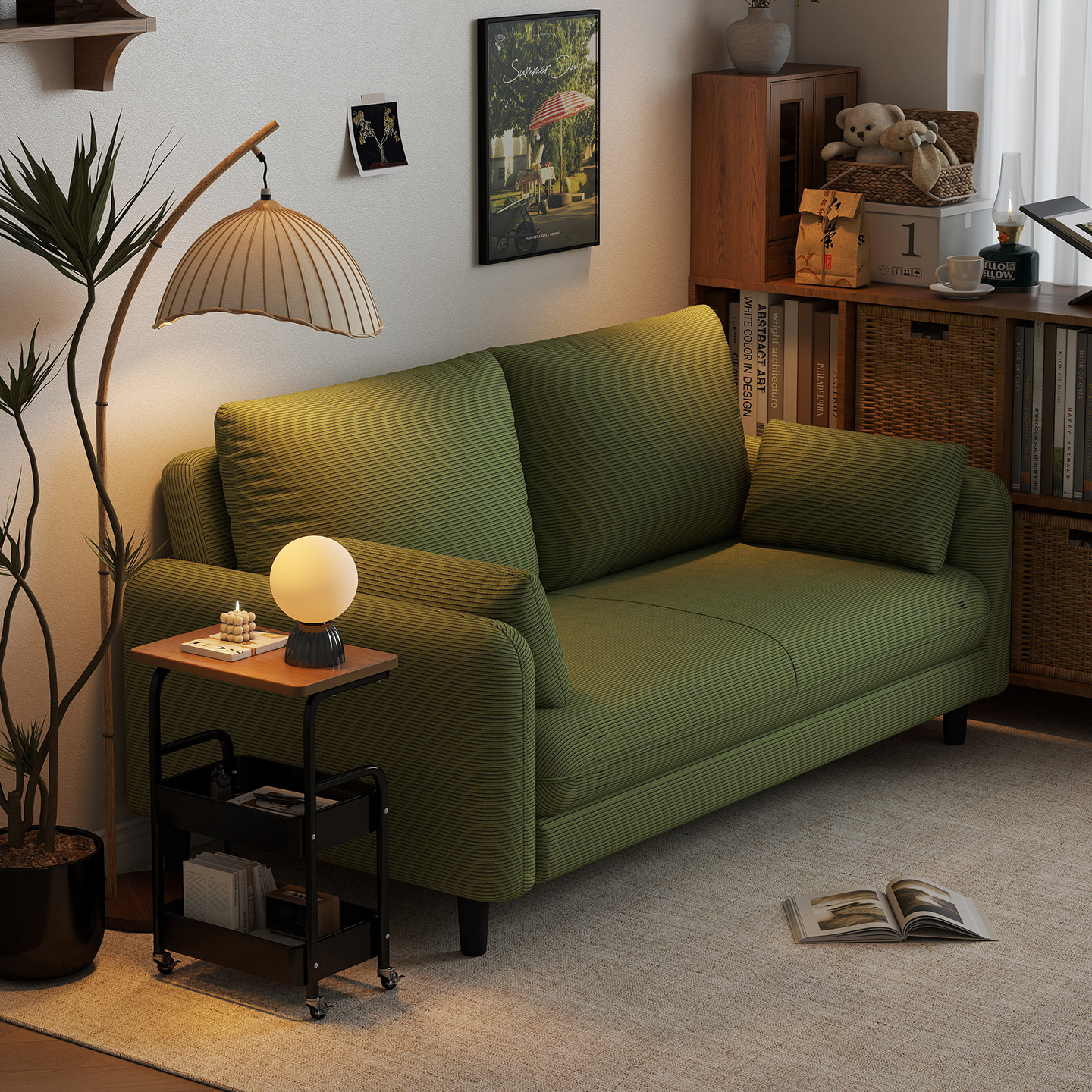 阑珊阁复古双人沙发出租房小户型客厅布艺中古风民宿店铺沙发