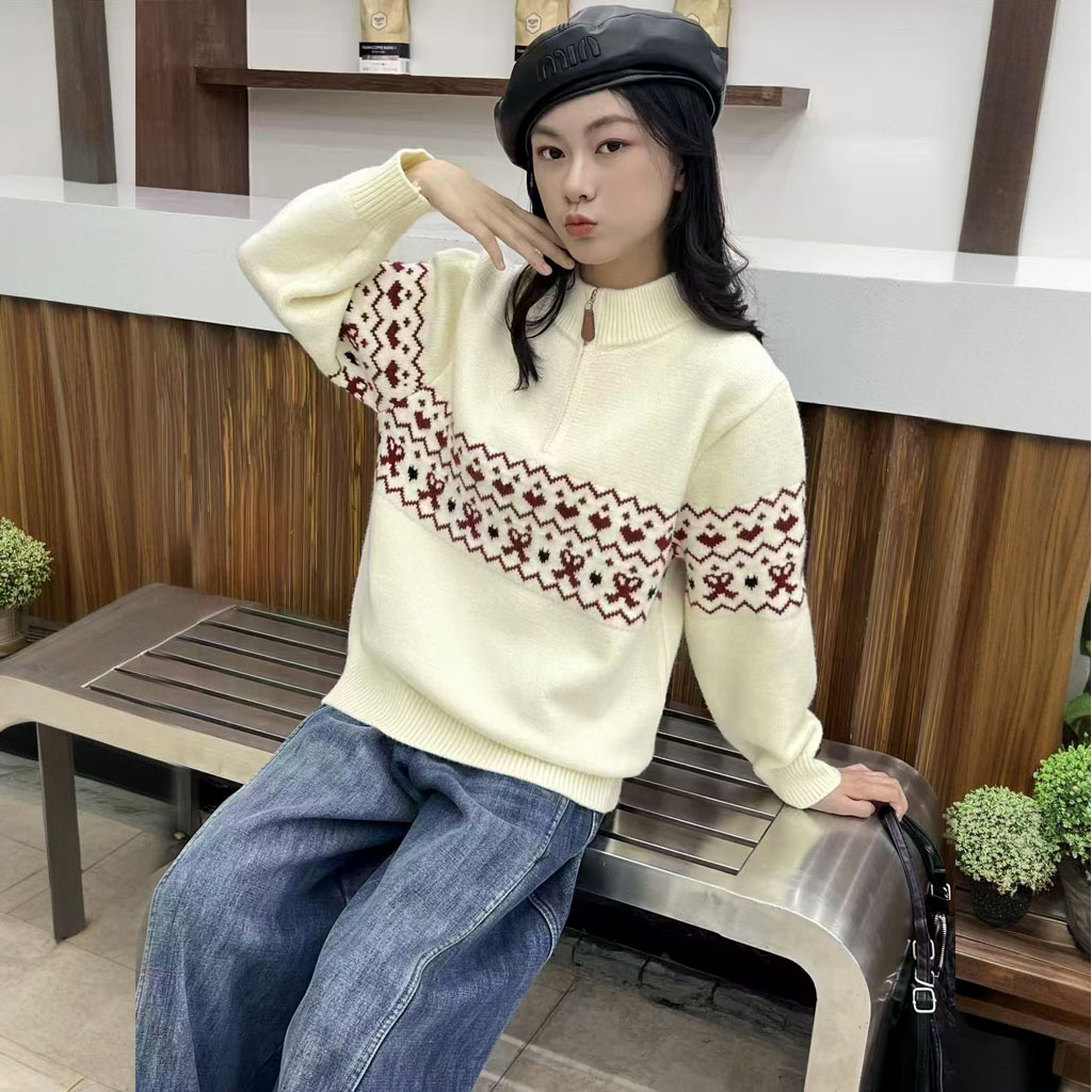 女童半拉链毛衣冬装儿童冬季针织打底衫2025新款女大童高初中学生