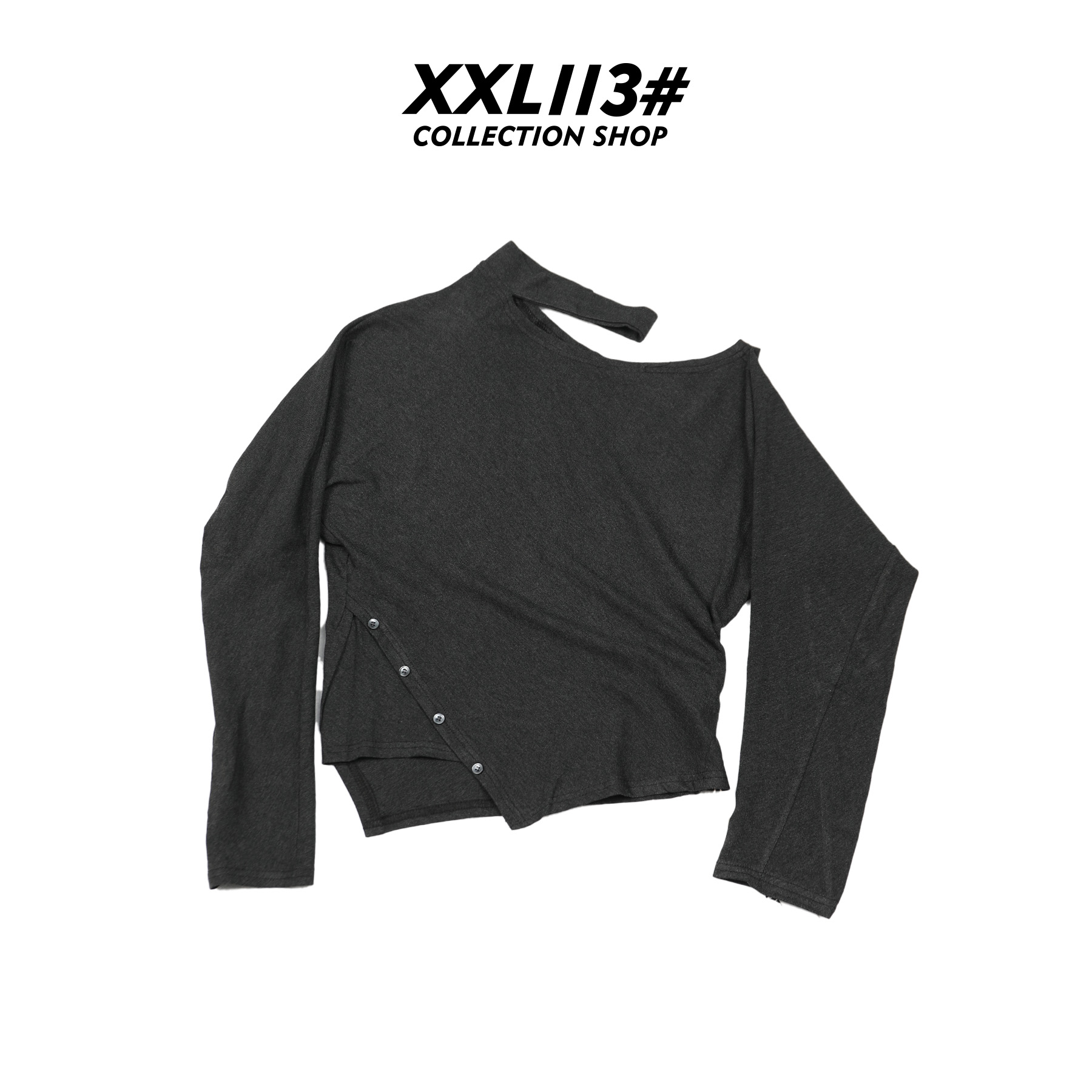 113* CENTRALIZED SHOP斜领抗起球露背长袖针织T恤X5F27H6784